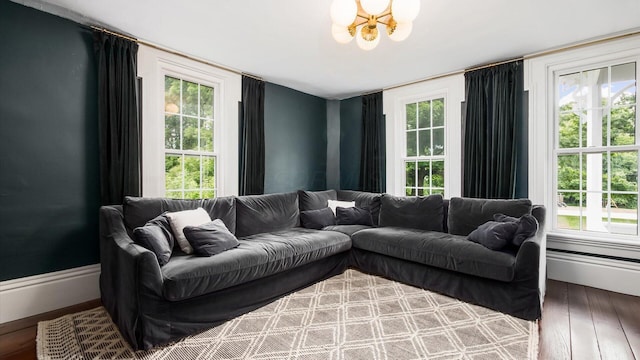 5377 Moots Run Rd, Alexandria, OH 43001 - living room featuring hardwood / wood-style floors, a chandelier, and plenty of natural light