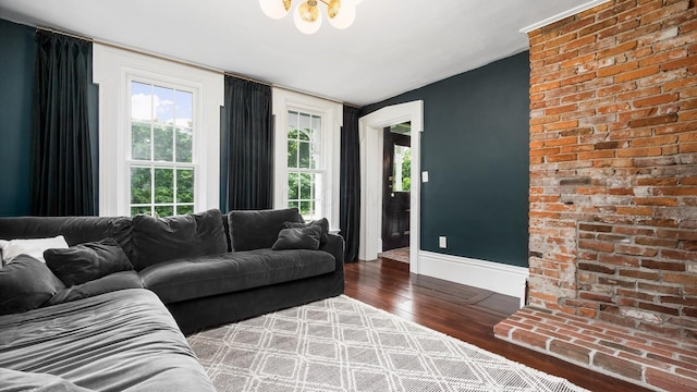5377 Moots Run Rd, Alexandria, OH 43001 - living room featuring wood-type flooring and a chandelier