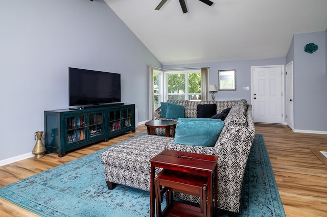922 Afton Rd, Columbus, OH 43221 - living area with a ceiling fan, wood finished floors, and lofted ceiling