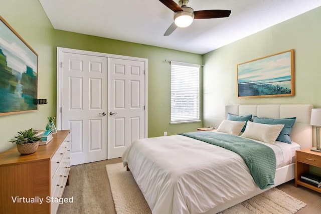 4884 Alston Grove Dr, Westerville, OH 43082 - bedroom with a closet, light colored carpet, and a ceiling fan