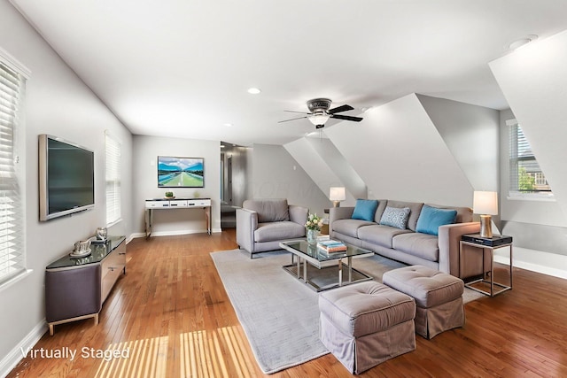 4884 Alston Grove Dr, Westerville, OH 43082 - living area featuring a ceiling fan, wood finished floors, and recessed lighting