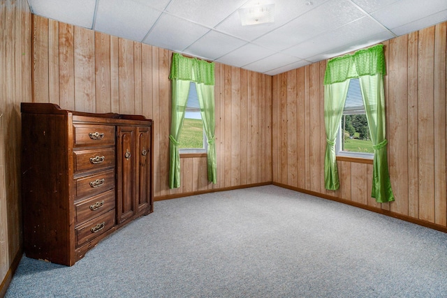 2883 Tucker Rd, Lucas, OH 44843 - unfurnished room with a paneled ceiling, wood walls, and carpet flooring