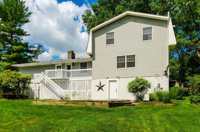 277 Mill Race Rd, Granville, OH 43023 - back of house featuring a lawn, stairs, a chimney, and a wooden deck