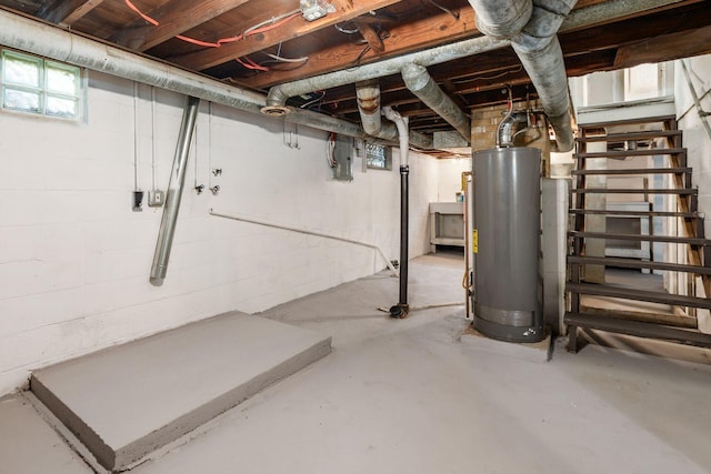 854 E Weber Rd, Columbus, OH 43211 - below grade area featuring gas water heater, electric panel, and stairs