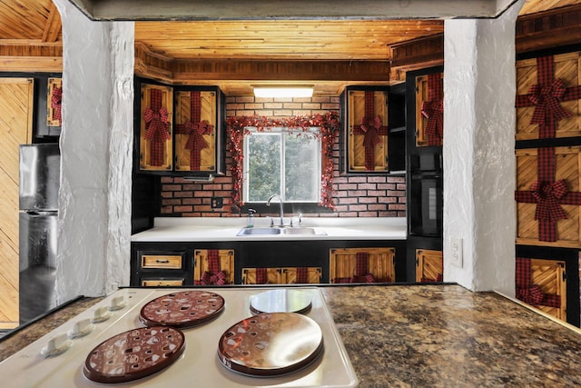 27380 Miller Rd, Rockbridge, OH 43149 - kitchen with wood ceiling, electric stovetop, and oven