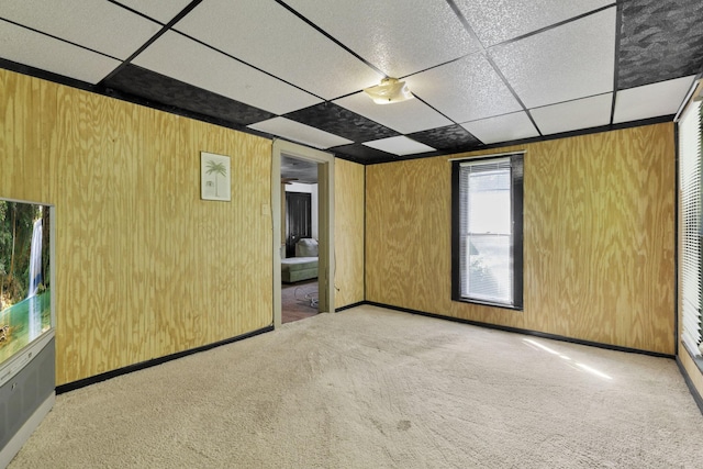 27380 Miller Rd, Rockbridge, OH 43149 - empty room with a paneled ceiling, carpet floors, and wooden walls