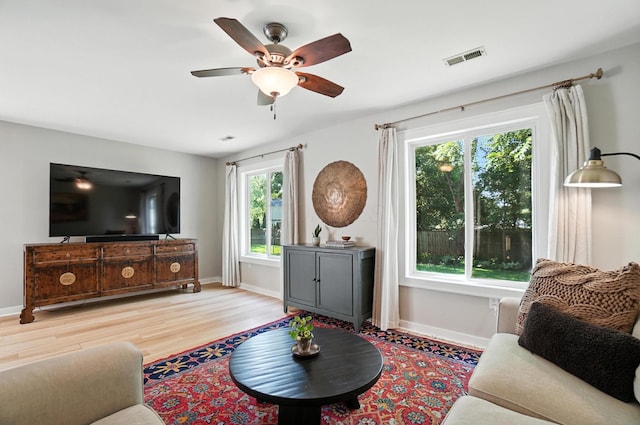 1817 Ibson Dr, Powell, OH 43065 - living room featuring a ceiling fan and wood finished floors