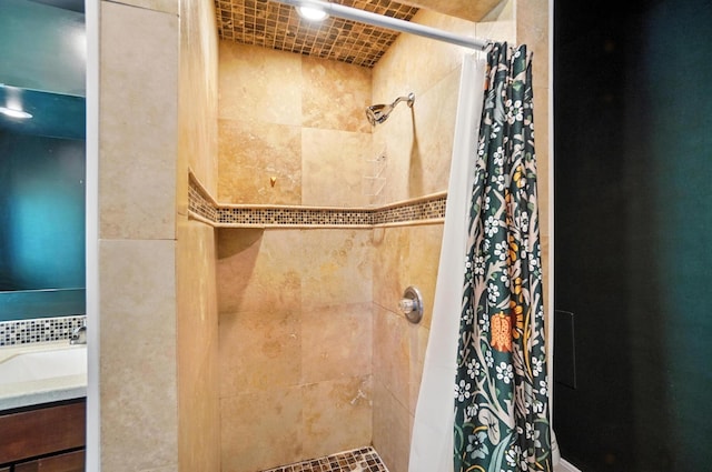 1817 Ibson Dr, Powell, OH 43065 - full bath featuring a tile shower, vanity, and tile walls