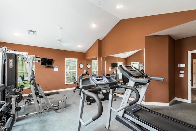 4124 Aumbrey Ct, New Albany, OH 43054 - gym featuring lofted ceiling and a ceiling fan