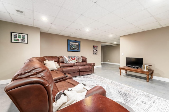 1828 Bradford Cir, Newark, OH 43055 - living room with concrete floors, a drop ceiling, and recessed lighting