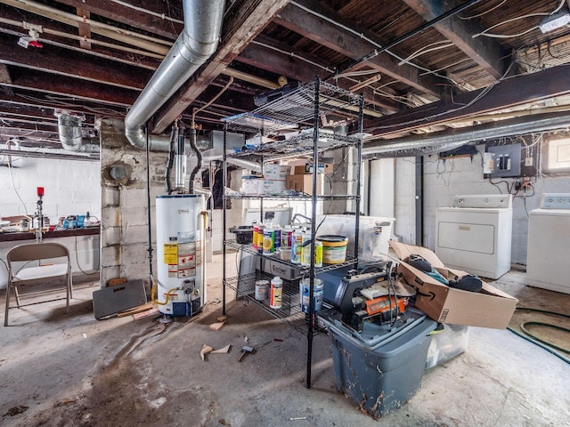 1482 Briarwood Ave, Columbus, OH 43211 - unfinished below grade area with water heater, electric panel, and washer and dryer
