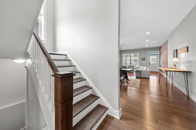 144 Wilson Ave, Columbus, OH 43205 - stairway featuring wood finished floors and recessed lighting