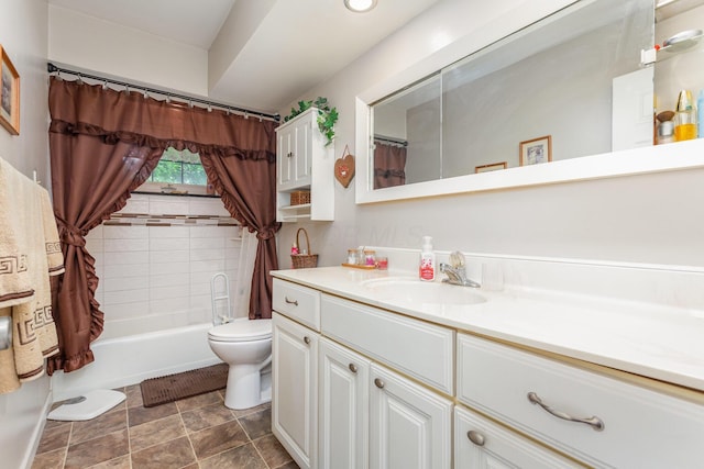 1374 Hanover Ct, Circleville, OH 43113 - bathroom with vanity, shower / bath combination with curtain, and stone finish flooring