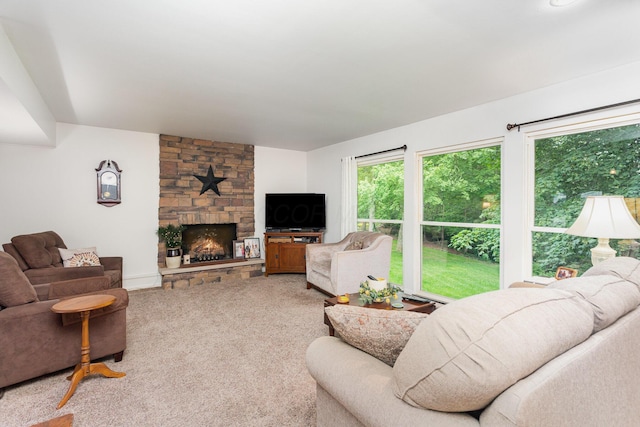 1374 Hanover Ct, Circleville, OH 43113 - living area featuring a stone fireplace and carpet floors