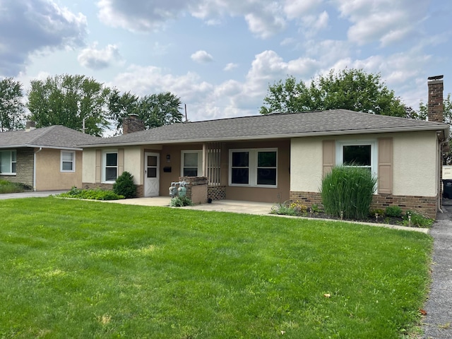 1848 Milden Rd, Columbus, OH 43221 - ranch-style home featuring a chimney, stucco siding, and a front lawn