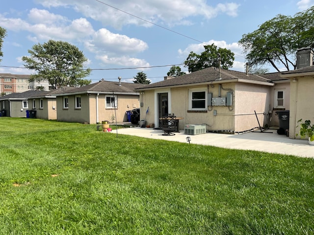 1848 Milden Rd, Columbus, OH 43221 - rear view of property featuring a patio area, stucco siding, a lawn, and roof with shingles