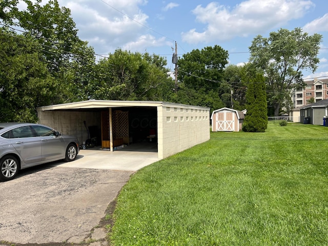 1848 Milden Rd, Columbus, OH 43221 - view of grassy yard with a storage unit, driveway, and a carport