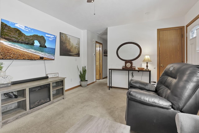 110 Creekview Dr, Baltimore, OH 43105 - living area with light carpet and a ceiling fan