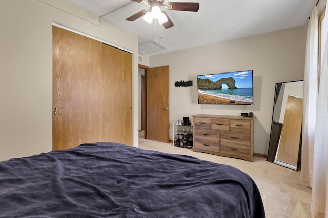 110 Creekview Dr, Baltimore, OH 43105 - bedroom with light colored carpet, a closet, and ceiling fan