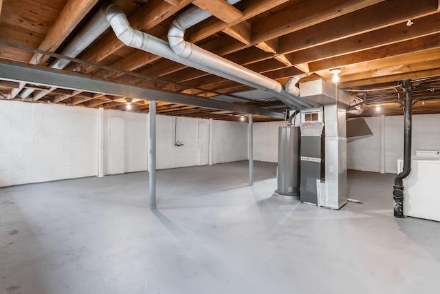 284 Blendon Rd, West Jefferson, OH 43162 - unfinished basement with water heater, heating unit, and washer / dryer