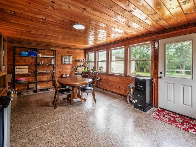 2010 Shallowford Ave, Columbus, OH 43235 - dining area featuring plenty of natural light, wood ceiling, speckled floor, and wooden walls