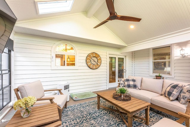 419 Wooten Ct S, Powell, OH 43065 - sunroom featuring outdoor lounge area, ceiling fan, and a skylight