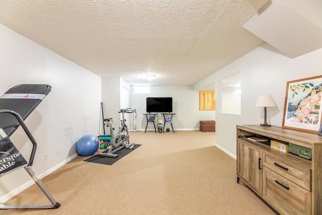 419 Wooten Ct S, Powell, OH 43065 - exercise area with a textured ceiling and light colored carpet