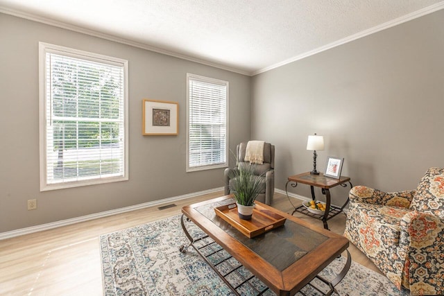 419 Wooten Ct S, Powell, OH 43065 - sitting room with light wood-type flooring, crown molding, and a textured ceiling