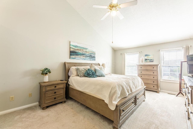 419 Wooten Ct S, Powell, OH 43065 - bedroom with light carpet, vaulted ceiling, and a ceiling fan