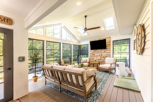 419 Wooten Ct S, Powell, OH 43065 - sunroom / solarium with a ceiling fan, an outdoor hangout area, and healthy amount of natural light