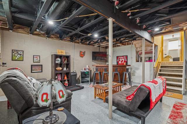 2587 Weeping Willow Ct, Columbus, OH 43207 - basement with stairs and concrete block wall