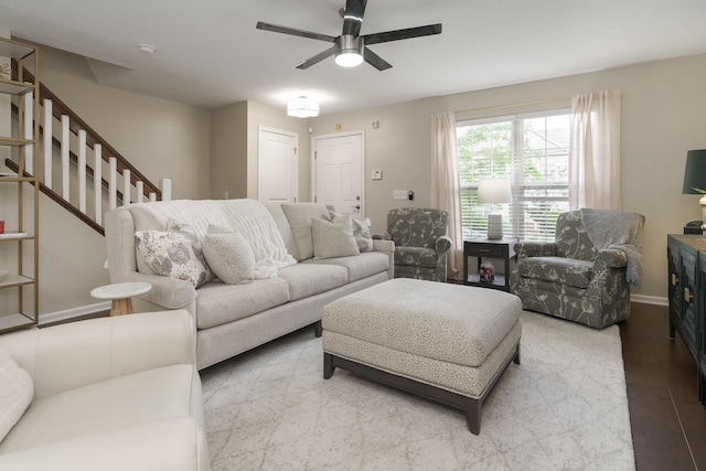 5649 Chippewa Falls St, Dublin, OH 43016 - living room with ceiling fan and stairway