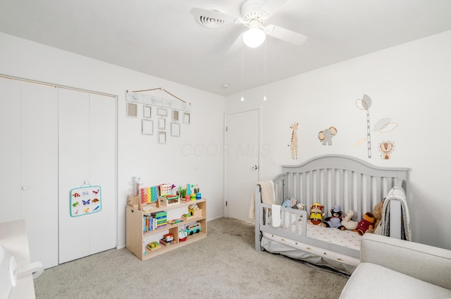230 Barcelona Ave, Westerville, OH 43081 - bedroom featuring carpet, a crib, a closet, and a ceiling fan