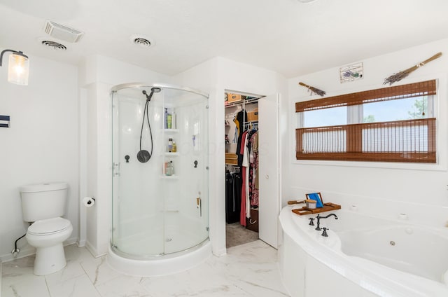 230 Barcelona Ave, Westerville, OH 43081 - full bathroom featuring marble look tiles, a stall shower, a jetted tub, and a spacious closet