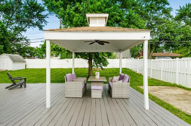 230 Barcelona Ave, Westerville, OH 43081 - wooden deck with a gazebo, ceiling fan, a fenced backyard, and an outdoor living space
