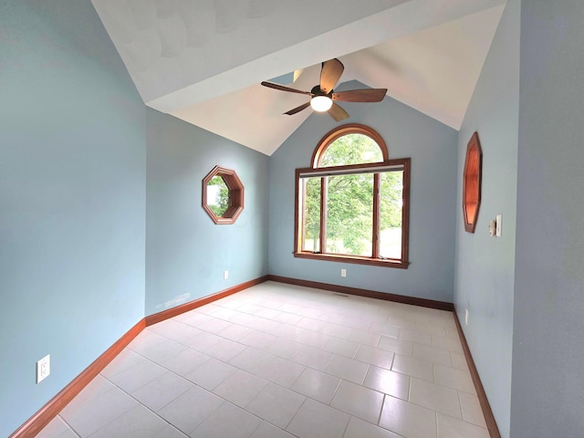 3100 Kropp Rd, Grove City, OH 43123 - unfurnished room with ceiling fan, lofted ceiling, and light tile patterned floors
