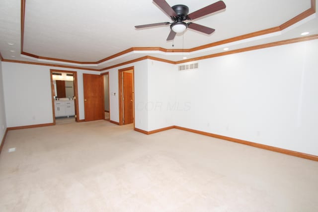 3100 Kropp Rd, Grove City, OH 43123 - unfurnished room featuring crown molding, a tray ceiling, light colored carpet, ceiling fan, and recessed lighting