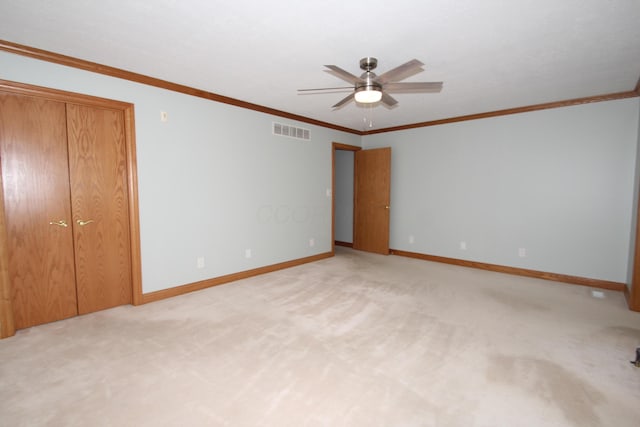 3100 Kropp Rd, Grove City, OH 43123 - unfurnished bedroom featuring light colored carpet, a ceiling fan, and crown molding