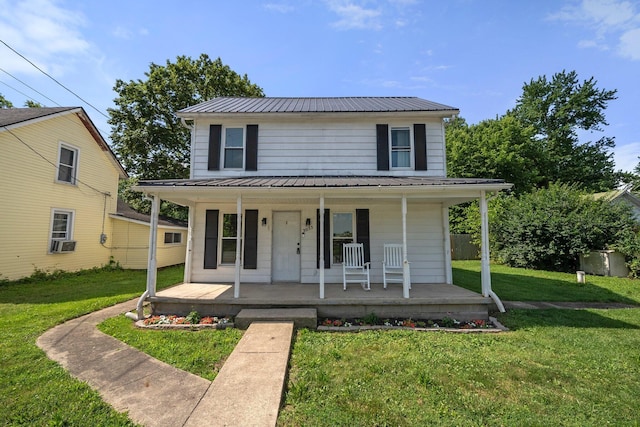 3053 E Old Duvall Ct, Lockbourne, OH 43137 - country-style home featuring a porch, a metal roof, a front lawn, and cooling unit