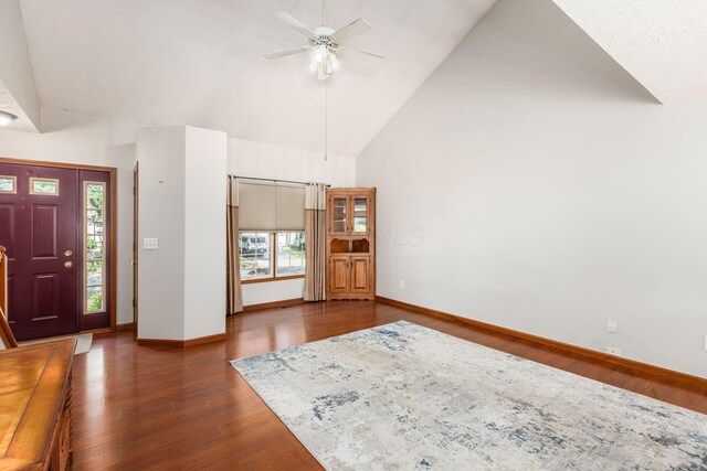 217 Knight Dream St, Delaware, OH 43015 - entrance foyer featuring ceiling fan, dark wood-type flooring, and high vaulted ceiling