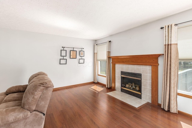 217 Knight Dream St, Delaware, OH 43015 - living area featuring wood finished floors, a fireplace, and a textured ceiling