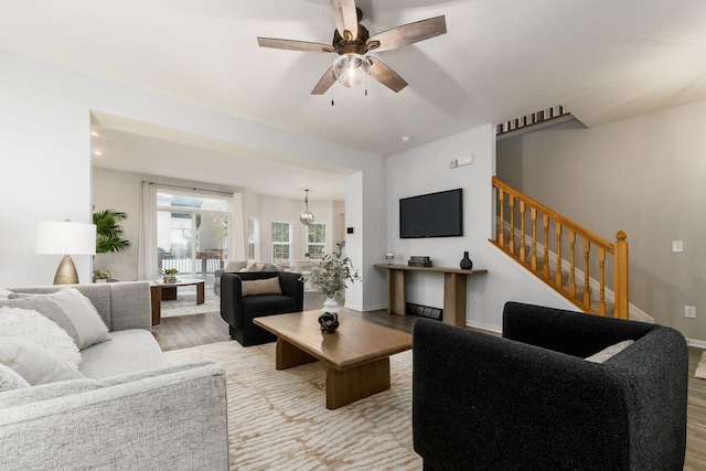 978 Vanwert Loop, Blacklick, OH 43004 - living room with stairway, wood finished floors, and a ceiling fan
