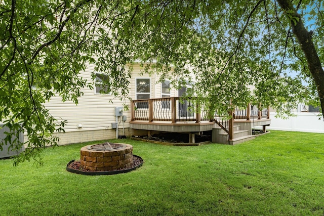 978 Vanwert Loop, Blacklick, OH 43004 - back of property featuring an outdoor fire pit, a deck, and a lawn
