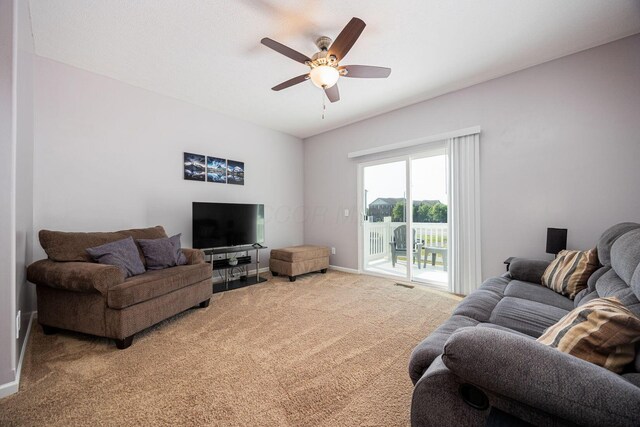 5731 Passage Creek Dr, Dublin, OH 43016 - living area with light colored carpet and a ceiling fan