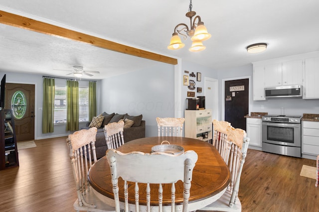 11962 Joppa Rd, Logan, OH 43138 - dining area with dark wood-style floors, a chandelier, and ceiling fan
