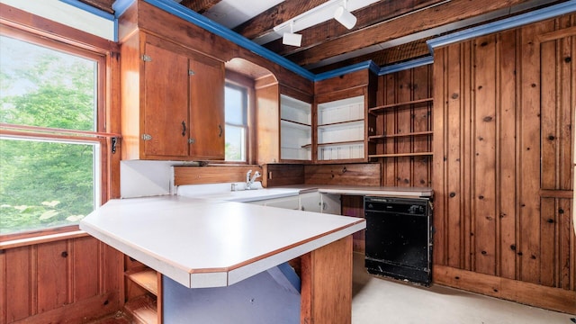 339 W Maple St, Granville, OH 43023 - kitchen featuring open shelves, dishwasher, light countertops, a peninsula, and brown cabinetry