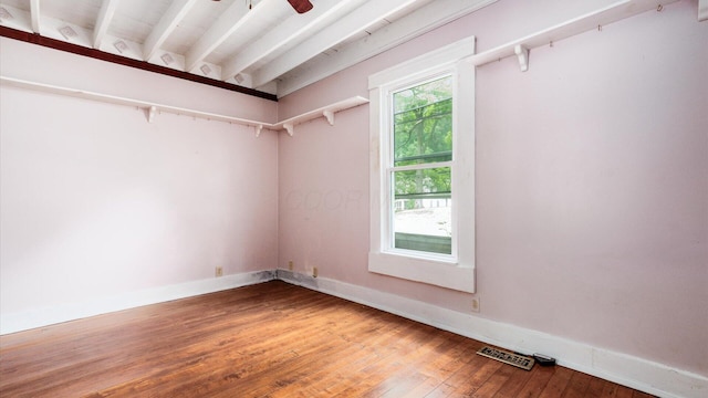 339 W Maple St, Granville, OH 43023 - empty room featuring light wood finished floors, a ceiling fan, and beam ceiling
