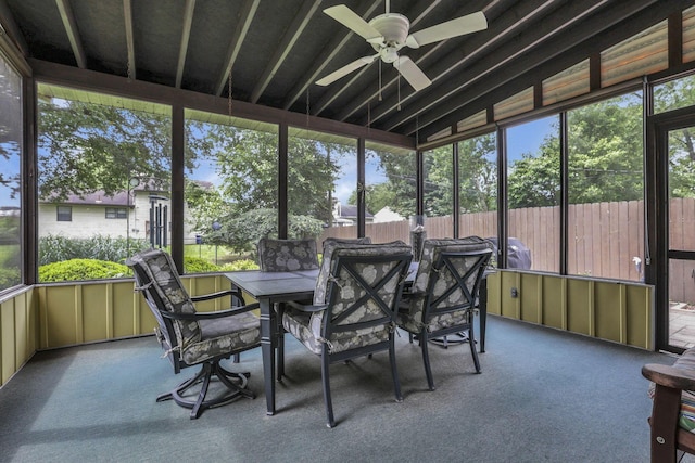 4861 Dickens Dr, Columbus, OH 43227 - sunroom / solarium featuring a ceiling fan, outdoor dining space, and lofted ceiling