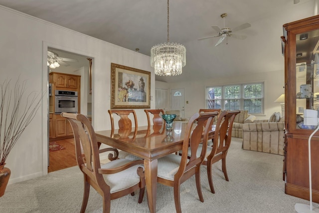 4861 Dickens Dr, Columbus, OH 43227 - dining area featuring light carpet, a ceiling fan, a chandelier, and ornamental molding