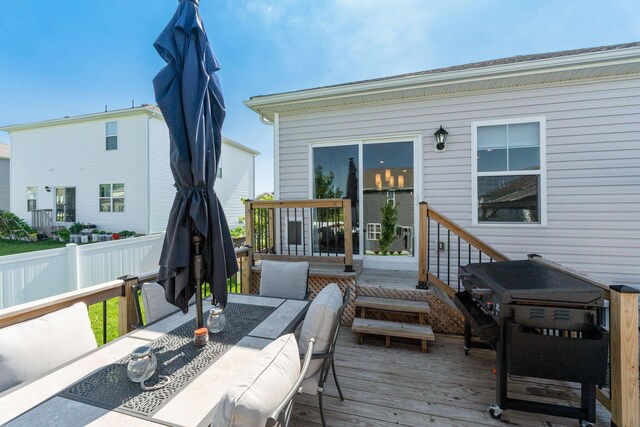 152 Natalie Ln, Granville, OH 43023 - wooden terrace featuring outdoor dining space and a grill